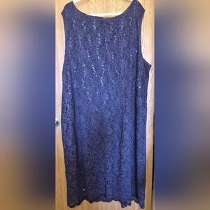Catherine's Women Dark Blue Sequins Evening Cocktail Midi Straigth Dress sz 32W
